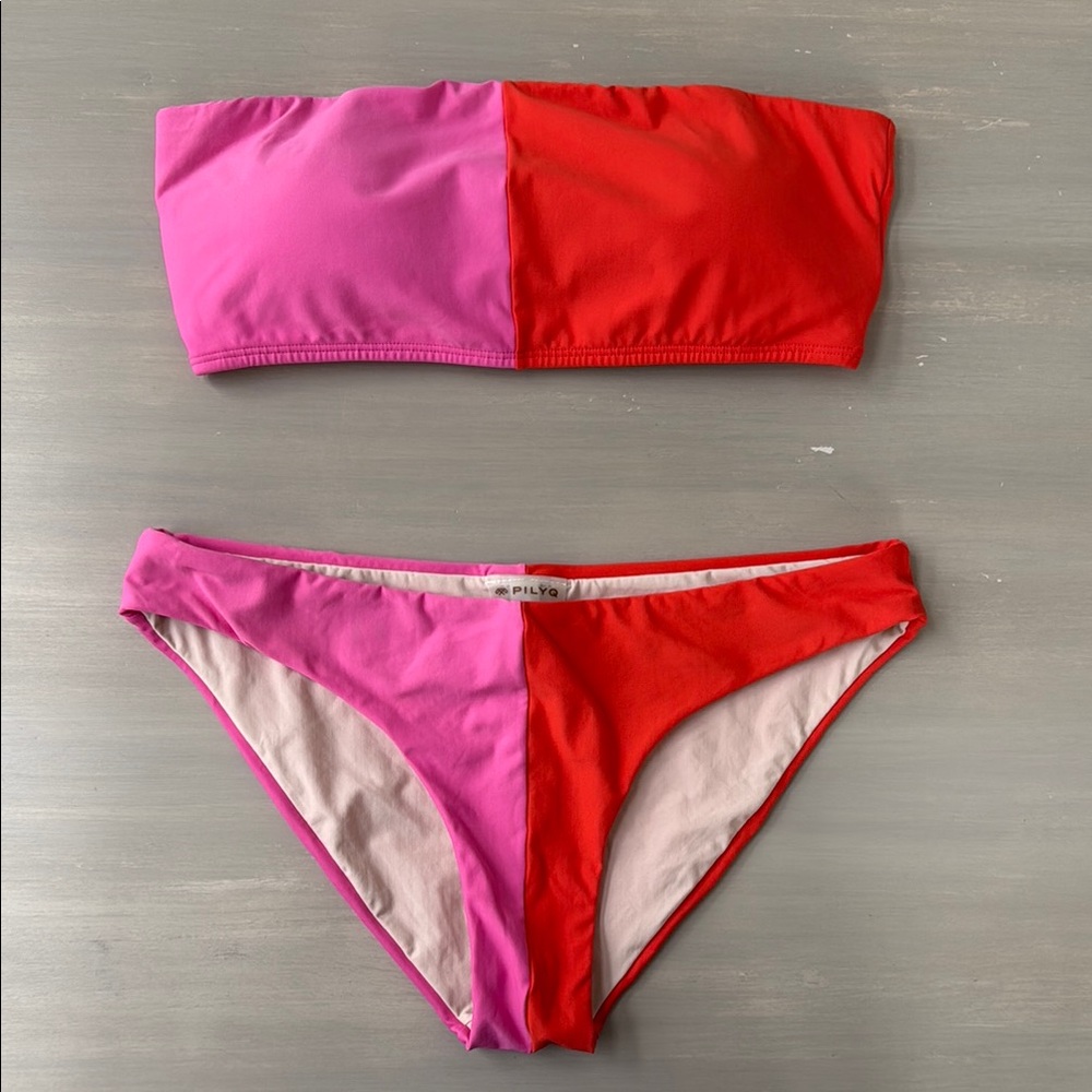 Women’s PilyQ Bandeau Bikini Hot Pink Orange - M